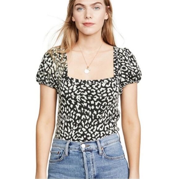 FREE PEOPLE | No Type Tee Black & White Animal Leopard Print Top Women’s Size S - Picture 2 of 12